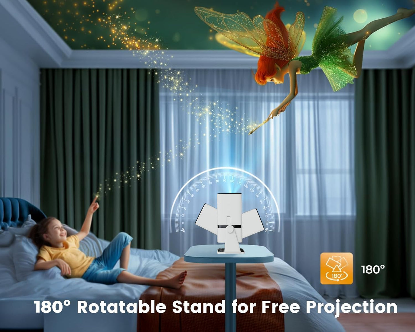 Go Android 13.0 Smart Projector, 1080P & 4K Support, Rotatable Design, Auto & 4D Keystone with Netflix, Prime etc, WiFi 6 & BT, Screen Mirroring, ARC, 720P Native, White