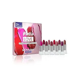 Blue Heaven Matte Love Mini Lipsticks pack of 10 | Long Lasting, Hydrating & Moisturizing Mini Roll on Lipsticks for Women | Soft-Matte Finish | 13g